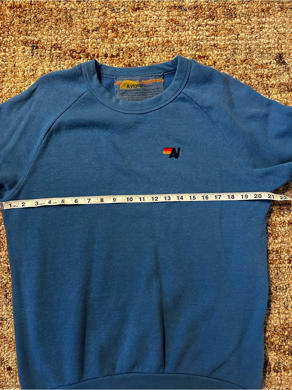 Rare Aviator Nation Blue Crewneck Sweatshirt with Rainbow Sleeve Stripes - Picture 4 of 5